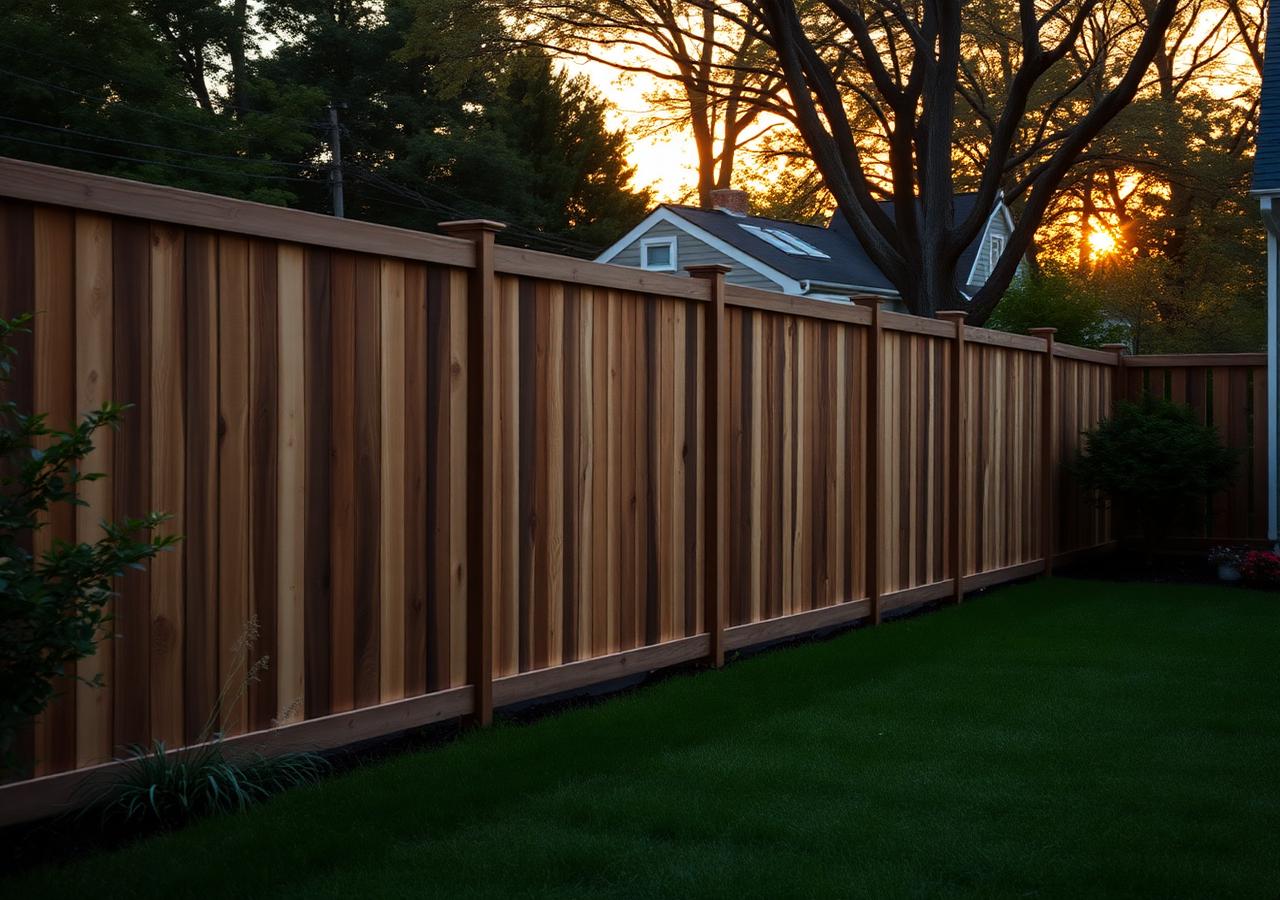 Completed pressure-treated wood privacy fence on a New Hampshire backyard
